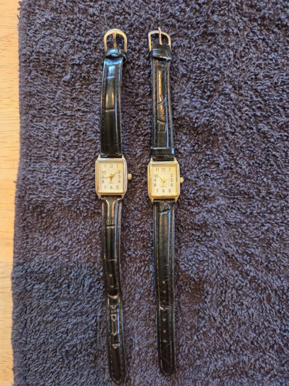 2 Watches, Dainty Quartz Vintage Square, no batteries, black straps.